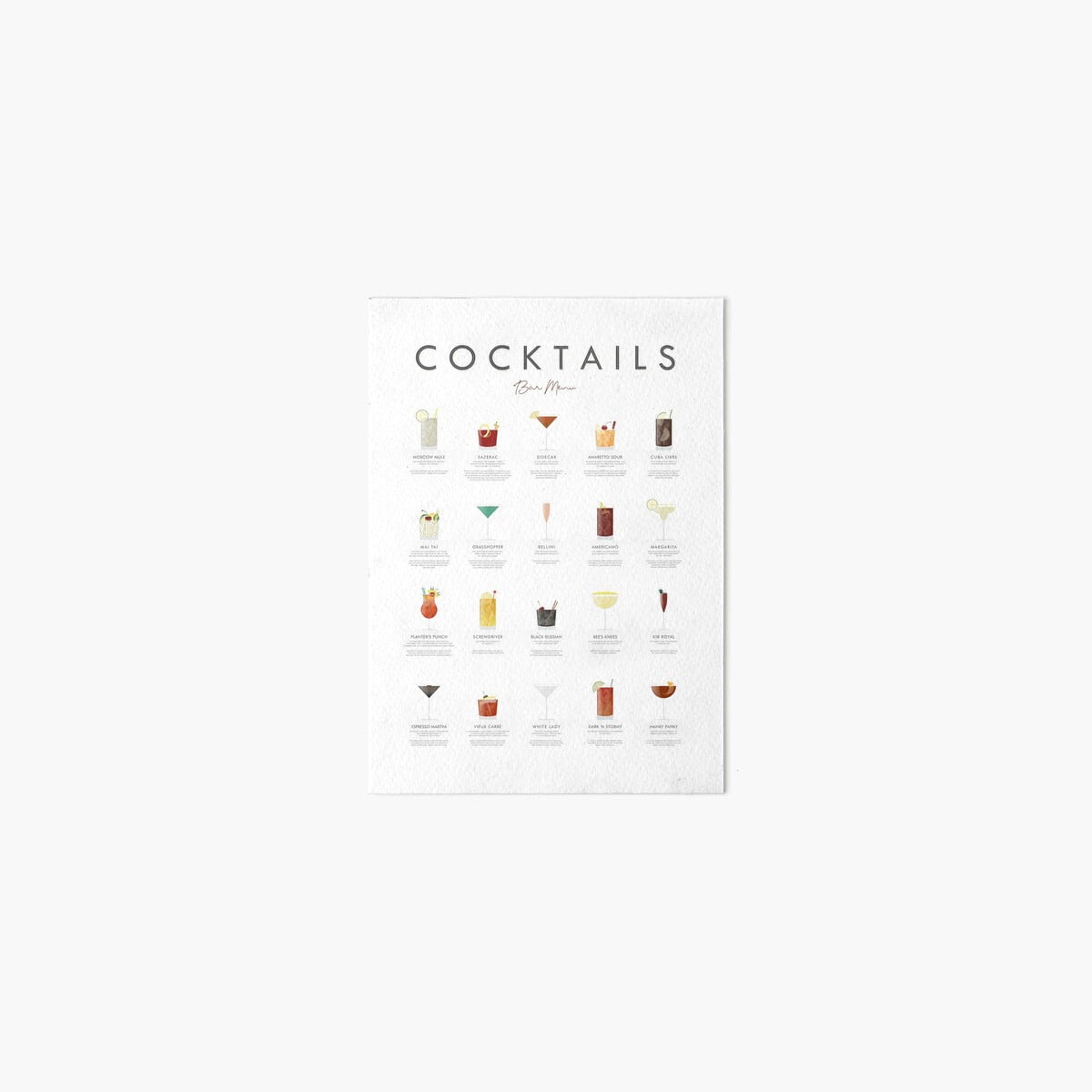 Poster Cocktail Chart - Bar Menu Poster No Framed, 24x36 - Walmart.com