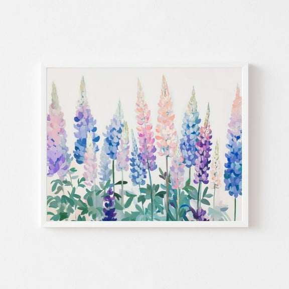 Kna Prints - Colorful Lupine Field Wall Art Print Pastel Spring Floral Painting Blue Pink Purple Flower Girly Poster, UNFRAMED-8x12