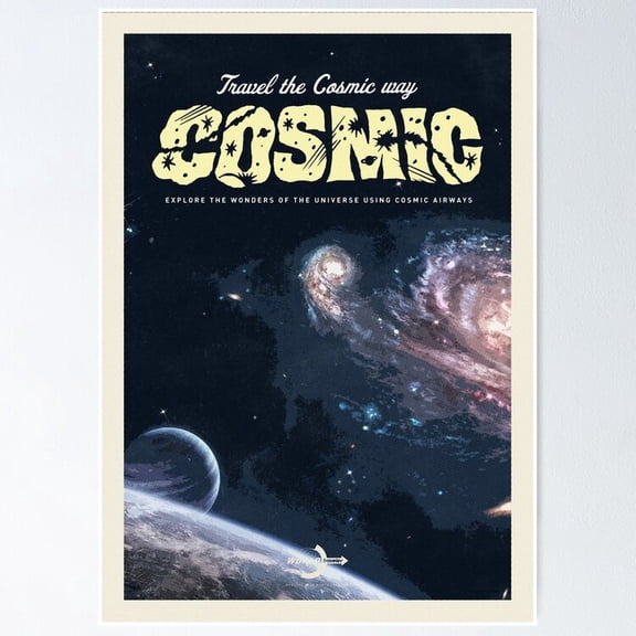Poster Cosmic Travels - No Framed, Vintage Wall Art, Trendy Retro Print, Positive Quote Poster, Room Decor, Wall Art, Poster Only