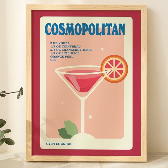 Poster Cosmopolitan Cocktail Recipe, Kitchen Bar Poster, Alcohol Prints, Gallery Wall Art, Cute Cosmo Drink Illustration, A2 A3 A4 Print, Unframed - No Framed, Vintage Wall Art, Hot Trend!, 12x18