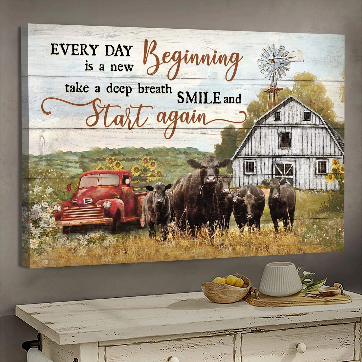 Poster Cow On Peaceful Farm - Every Day Is A New Beginning - Jesus ...