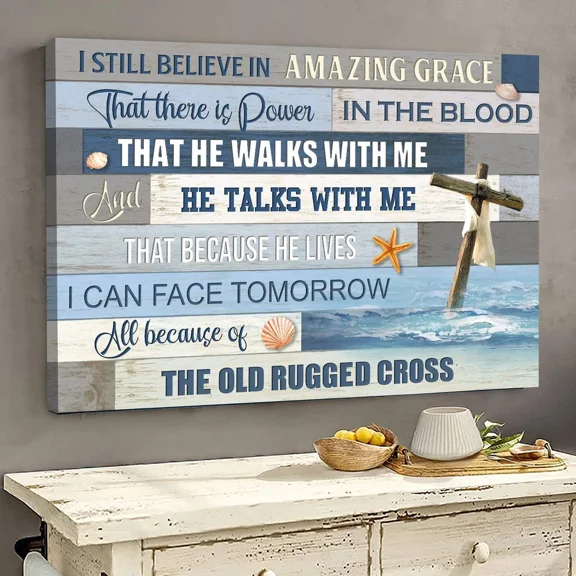 Poster The Cross On The Ocean - I Still Believe In Amazing Grace - Jesus Landscape P- UNFRAMED Poster Prints, Wall Art For Home Decor Or Office - Great Gift Idea For Friends & Family, UNFRAMED-18x24