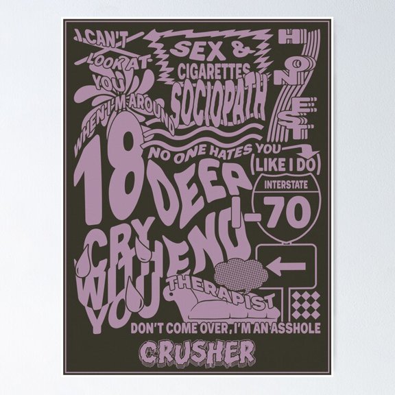 Poster Crusher (Tracklist) - Jeremy Zucker - No Framed, Vintage Wall Art, Trendy Retro Print, Positive Quote Poster, Room Decor, Wall Art, 8x12