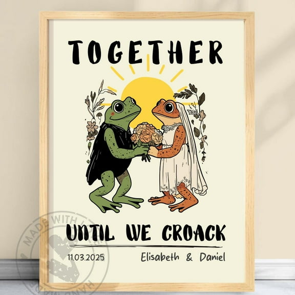 Poster Custom Frog Couple Portrait Â€“ Personalized Retro Art Print, Cute Anniversary Or Engagement Gift, Quirky Wall Decor, Aesthetic Art #Croack1 - No Framed, Vintage Wall Art, Hot Trend!, 24x36