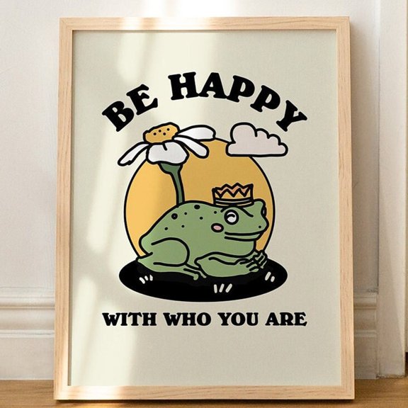 Poster Cute Frog Print, Love Yourself Self Care Prints, Positive Quote Poster, Be Happy Mental Health Wall Decor, Large Colorful Prints, Unframed - No Framed, Vintage Wall Art, Hot Trend!, 12x18