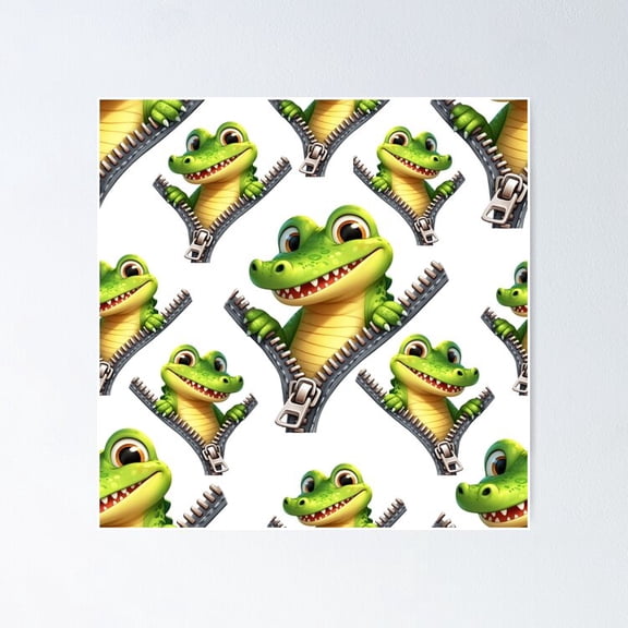 Poster Cute Zipper Crocodile - No Framed, Vintage Wall Art, Trendy Retro Print, Positive Quote Poster, Room Decor, Wall Art, 8x12