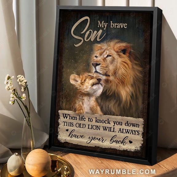 Poster Dad to son, Lion poster, The lion and his cub, This old lion will always have your back - Family Portrait Poster Prints, Wall Art WINXIE DECOR - 12X18, UNFRAMED