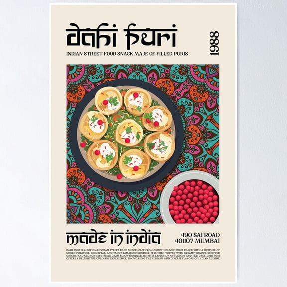 Poster Dahi Puri - No Framed, Vintage Wall Art, Trendy Retro Print, Positive Quote Poster, Room Decor, Wall Art, 8x12