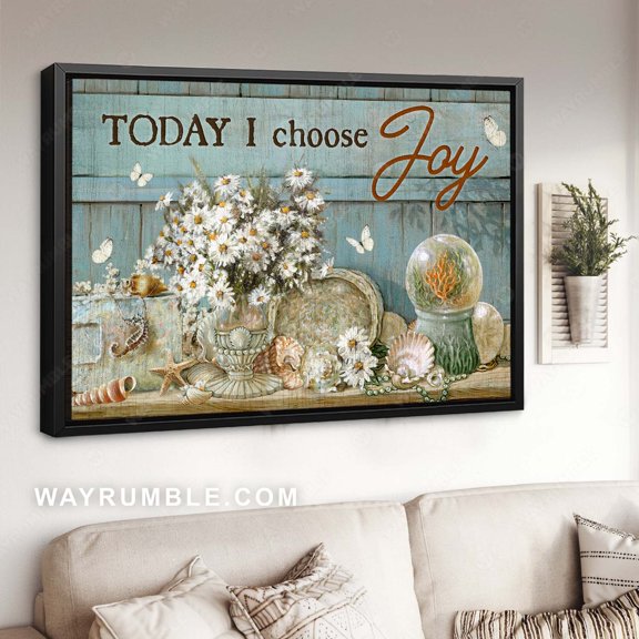 Poster Daisy flower vase, Seashell Gift from the sea, Today I choose joy - Jesus Poster Prints,Home Decor Wall Art WINXIE DECOR - 8X12, UNFRAMED