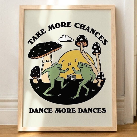 Poster Dancing Frog Retro Print, Toad And Frog Poster Prints, Trendy Aesthetic Mushroom Decor, Cute Quote Bedroom Art, A2 A3 A4 , Unframed - No Framed, Vintage Wall Art, Hot Trend!, 12x18