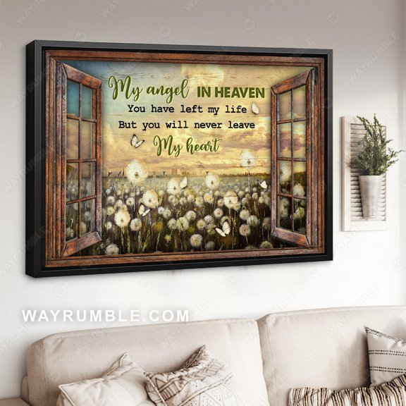 Poster Dandelion field, Beautiful sunset, White butterfly, My angel in heaven - Heaven Poster Prints, Wall Art WINXIE DECOR - 8X12, UNFRAMED