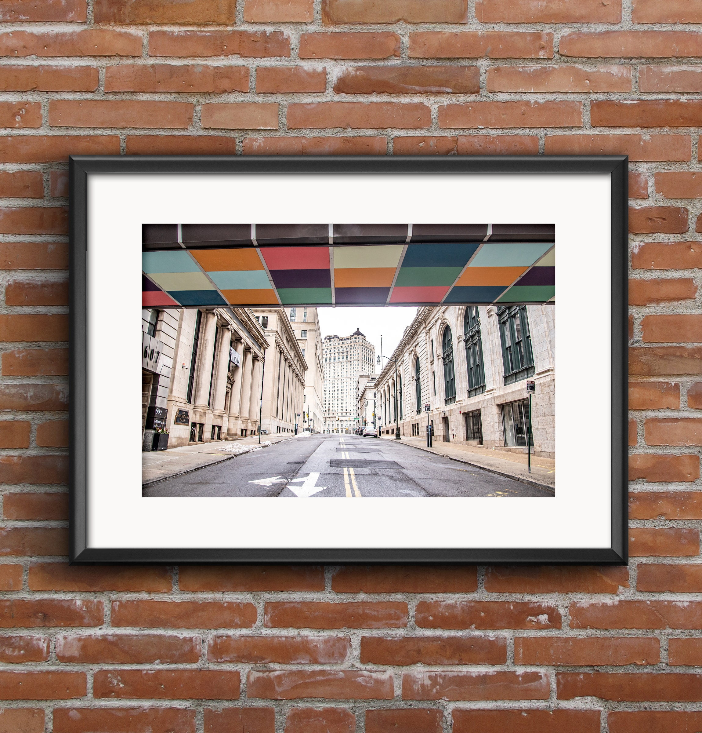 Poster Detroit Street Under a Rainbow Bridge Art Photo Print - Downtown ...