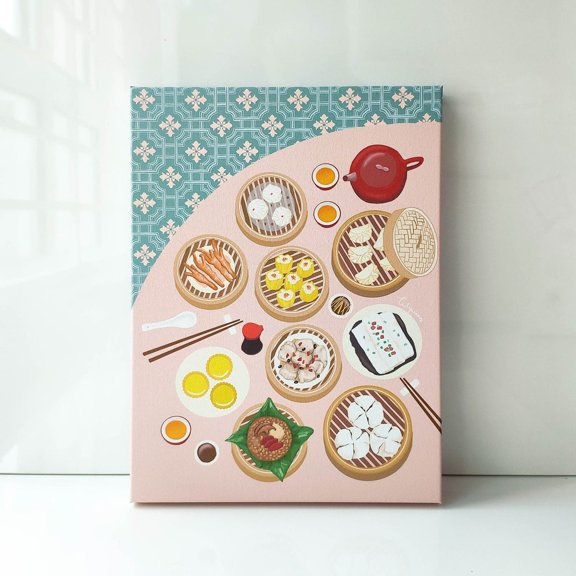 Poster Dim Sum Art Chinese Asian Food Illustration Pastel Colors (Comes With Poster )