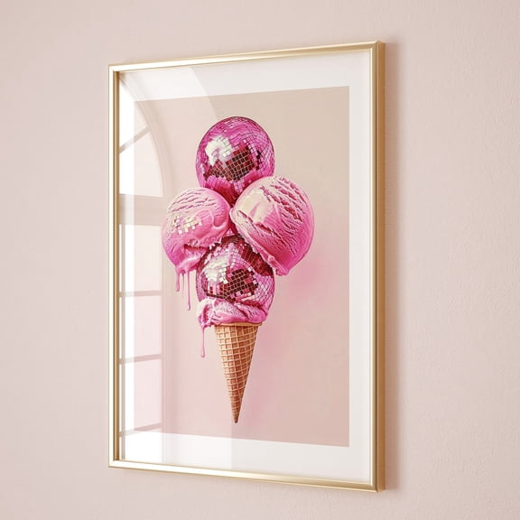 Poster Disco Ball Wall Art Trendy Pink Eclectic Print Cute Nursery Art Retro Ice Cream College Room Decor Cool Preppy Teen Girl Poster Printable - No Framed, Vintage Wall Art, Hot Trend!, 24x36