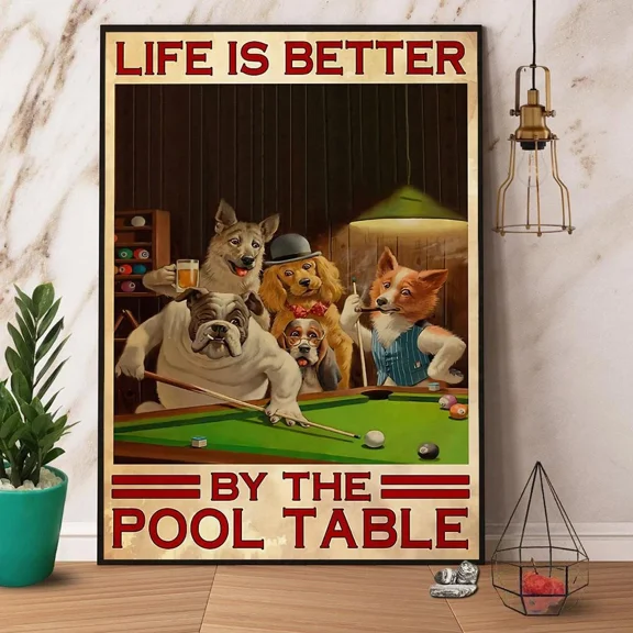 Poster Dog Life Is Better By The Pool Table Paper No Frame Matte Wall ... Wall Art, Unframed Prints For Home Or Office, Perfect Gift For Everyone, 8x12