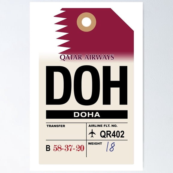 Poster Doha (Doh) Qatar Airline Luggage Tag - No Framed, Vintage Wall Art, Trendy Retro Print, Positive Quote Poster, Room Decor, Wall Art, 8x12
