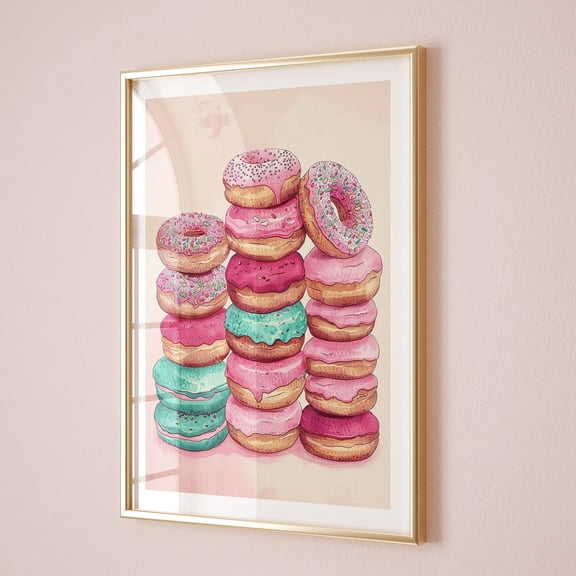 Poster Donuts Print, Watercolor Trendy Kitchen Prints Cute Retro College Apartment Decor, Preppy Dorm Room Art, Summer Nursery Posters Digital - No Framed, Vintage Wall Art, Hot Trend!, 12x18