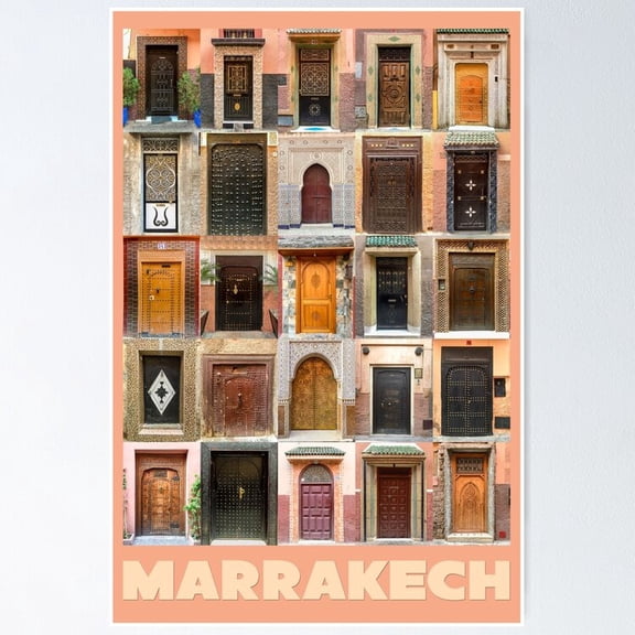 Poster Doors Of Marrakech - No Framed, Vintage Wall Art, Trendy Retro Print, Positive Quote Poster, Room Decor, Wall Art, 12x18