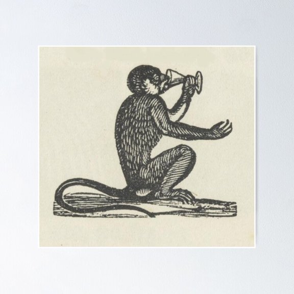 Poster Drinking Monkey - No Framed, Vintage Wall Art, Trendy Retro Print, Positive Quote Poster, Room Decor, Wall Art, 24x36