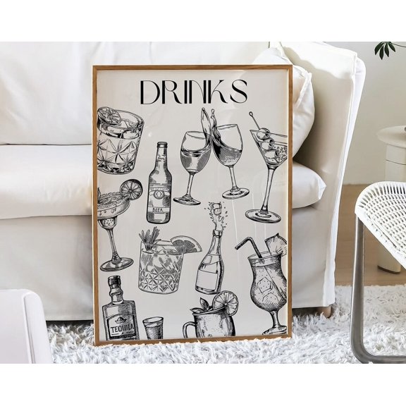 Poster Drinks Cocktail Wall Art Trendy Kitchen Decor Trendy Apartment Aesthetic Kitchen Art Bar Cart Decor