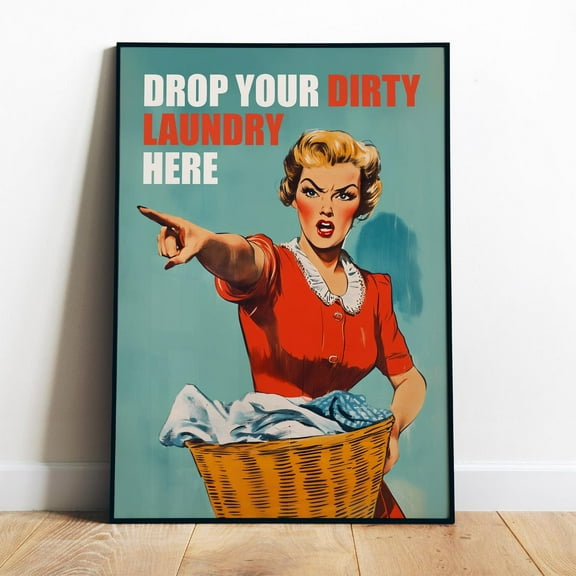 Poster Drop Your Laundry Here Printable Laundry Wall Art Utility Room Art Funny Retro Prints Washroom Art Laundy Day Poster Vintage Housewife Art - No Framed, Vintage Wall Art, Hot Trend!, 24x36
