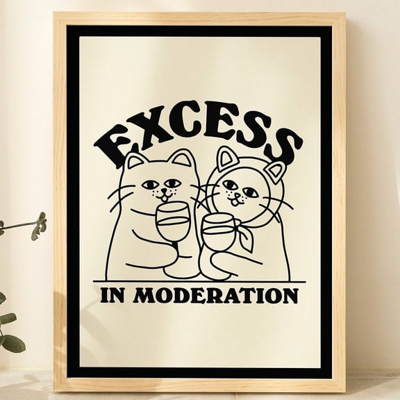 Poster Drunk Cats Wine Print, Retro Drink Alcohol Poster, Cat Excess In Moderation Quote Posters, Unique Funny Prints, Kitchen Bar Decor, Unframed - No Framed, Vintage Wall Art, Hot Trend!, 24x36
