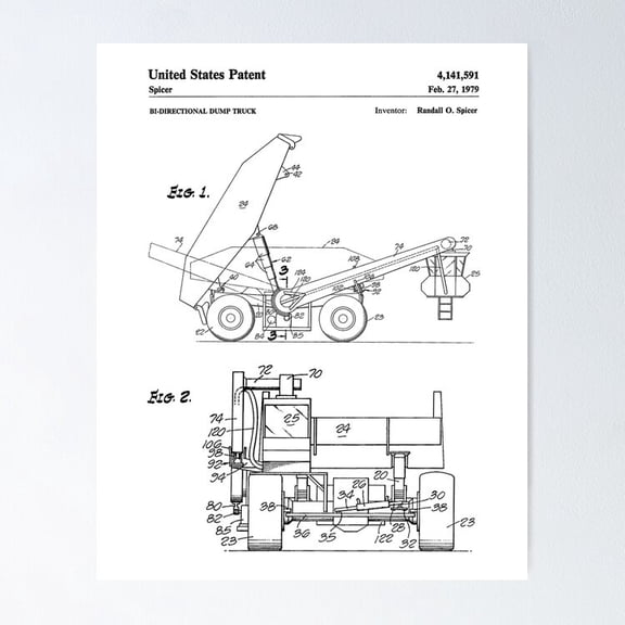 Poster Dump Truck Patent Blueprint Art White Background - Unframed Poster | Best Surprise Gift!, 24x36