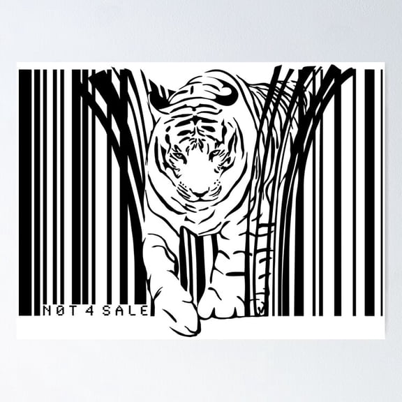 Poster Endangered Tiger Barcode Illustration - No Framed, Vintage Wall Art, Trendy Retro Print, Positive Quote Poster, Room Decor, Wall Art, 24x36