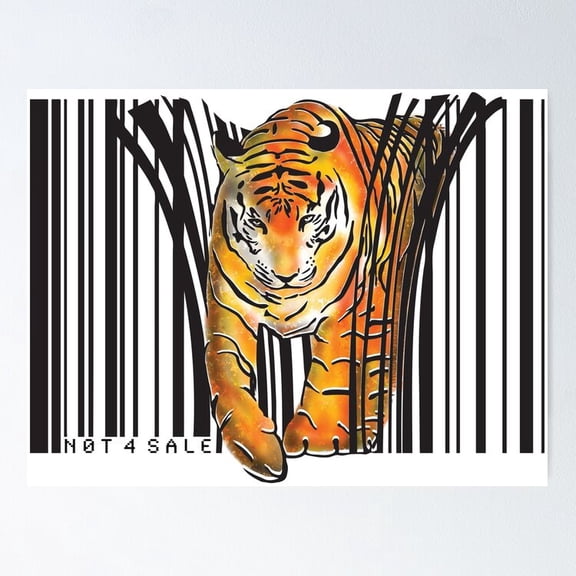 Poster Endangered Tiger Barcode Illustration - No Framed, Vintage Wall Art, Trendy Retro Print, Positive Quote Poster, Room Decor, Wall Art, 8x12