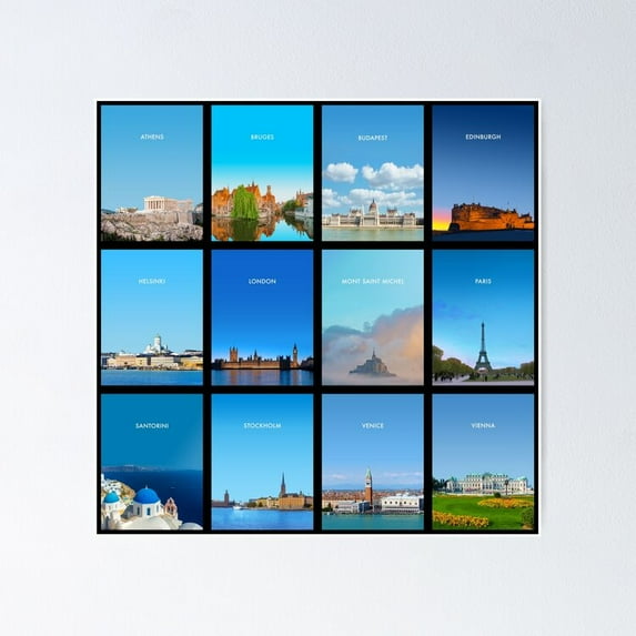 Poster European Landmarks Modern Travel - No Framed, Vintage Wall Art, Trendy Retro Print, Positive Quote Poster, Room Decor, Wall Art, 12x18