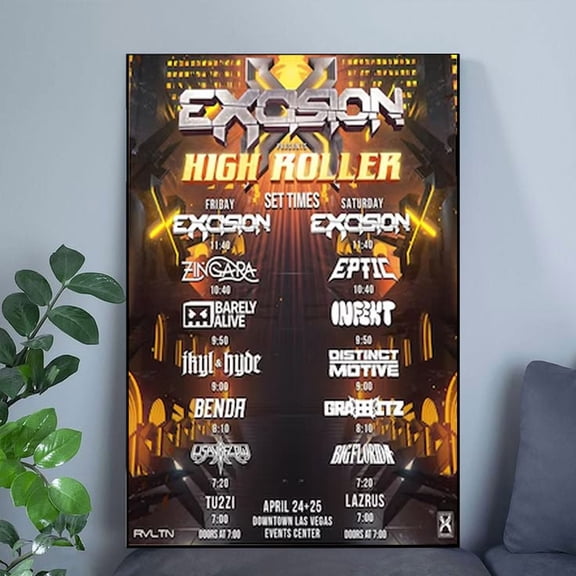 Poster Excision High Roller Poster Print, EDM Festival Wall Art, Dubstep Concert Lineup Poster, Electronic Music Decor WALL ART - HOME DECOR - 16X24, UNFRAMED