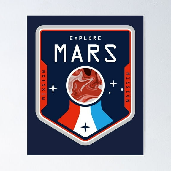 Poster Explore Mars Badge - No Framed, Vintage Wall Art, Trendy Retro Print, Positive Quote Poster, Room Decor, Wall Art, 12x18