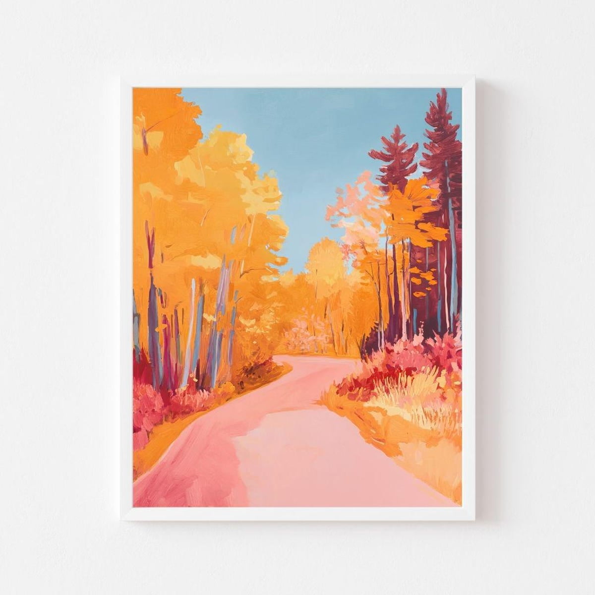 Poster Fall Forest Road Landscape Painting | Colorful Autumn Trees Wall ...