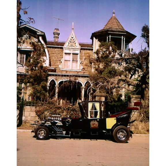Poster Fam Pela The Munsters Classic Car Outside Mansion 24"x36" HD Aluminum Art Prints