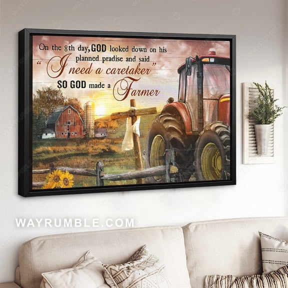 Poster Farm poster, Red truck, Rustic farmhouse, So God made a farmer - Jesus Poster Prints, Home Decor Wall Art WINXIE DECOR - 8X12, UNFRAMED