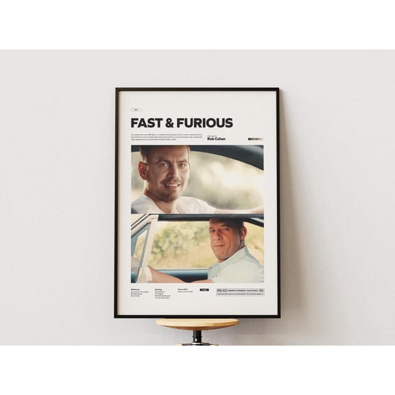 Poster The Fast And The Furious Poster, Paul Walker And Vin Iconic Scene Poster Print, Fast And Furious Print, Racing Movie Wall Decor 16X24, UNFRAMED
