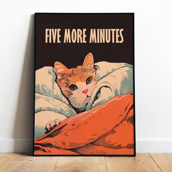 Poster Five More Minutes Printable Sleep Well Print Sleep Tight Wall Art Retro Bedroom Decor Funny Cat Art Print Vintage Sleepy Cat Good Night Art Vintage Wall Arthot Trend! , Poster Print Only
