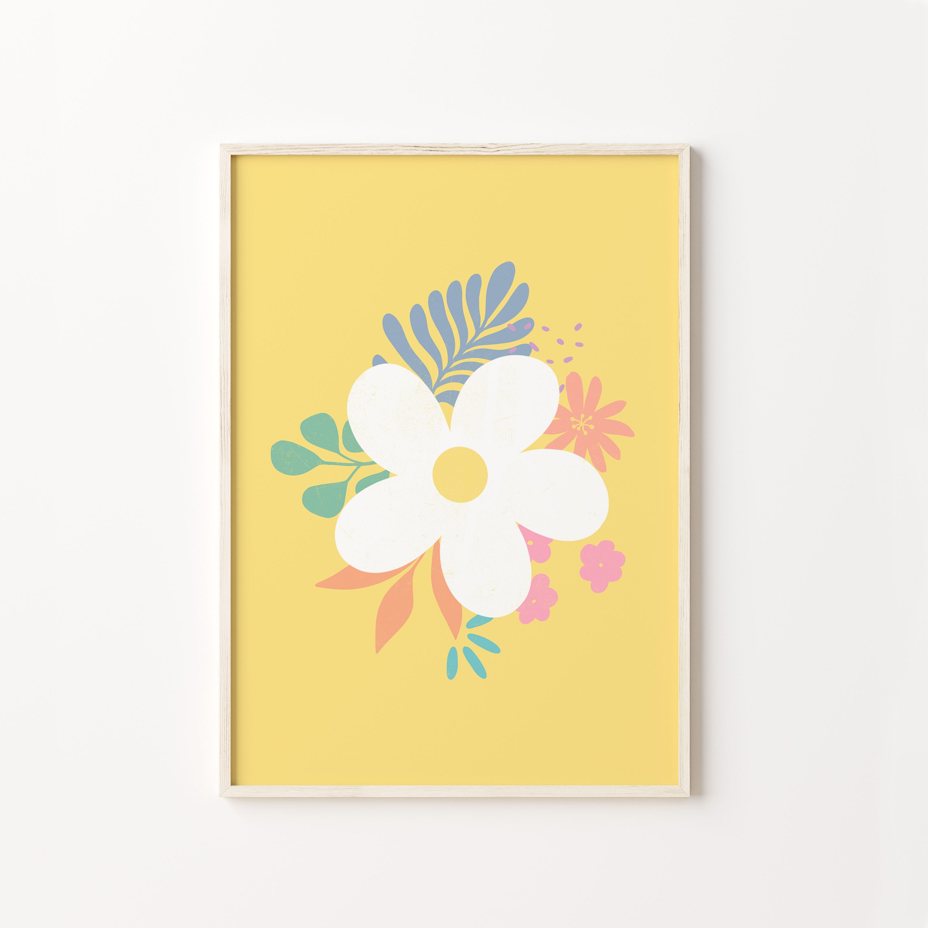 Poster Flower Art Print, Yellow Wall Art, Boho Art, Danish Pastel Decor