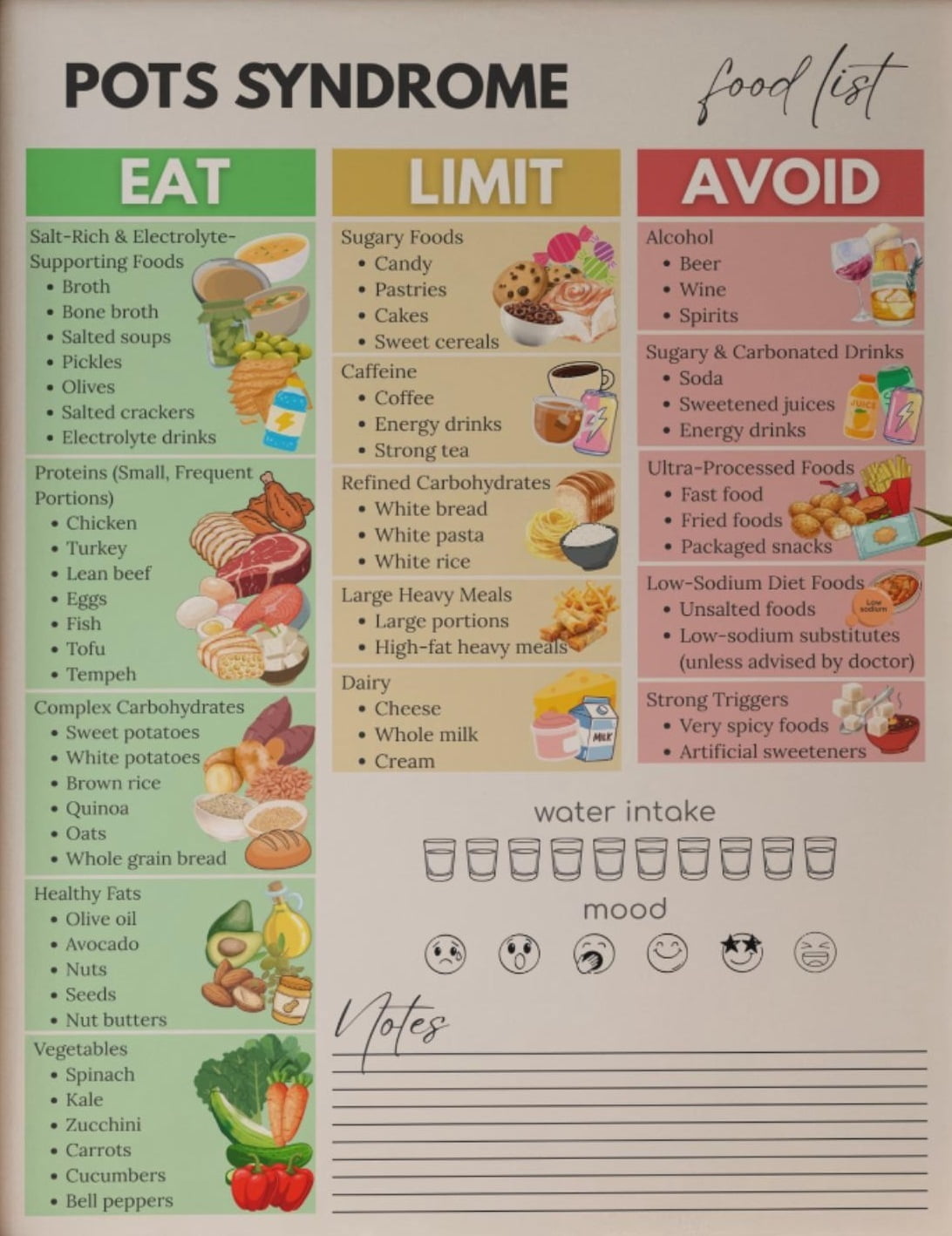 Poster Of Food List For POTS Syndrome, Diet Restriction Avoidance ...