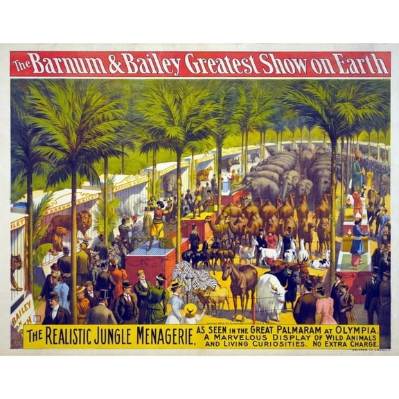 Poster For Barnum & Bailey Circus Showing Animals On Display And Performers Beneath Palm Trees. 1897. History