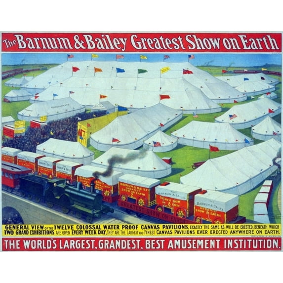 Poster For Barnum & Bailey Circus With General View Of Main Tent History (24 x 18)