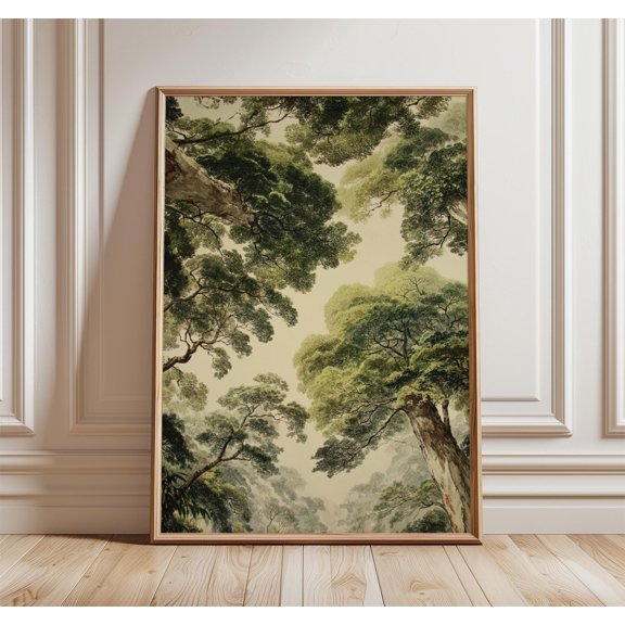 Poster Forest Canopy Poster | Green Tree Ceiling Wall Art | Vintage Woodland Nature Illustration 24X36, UNFRAMED