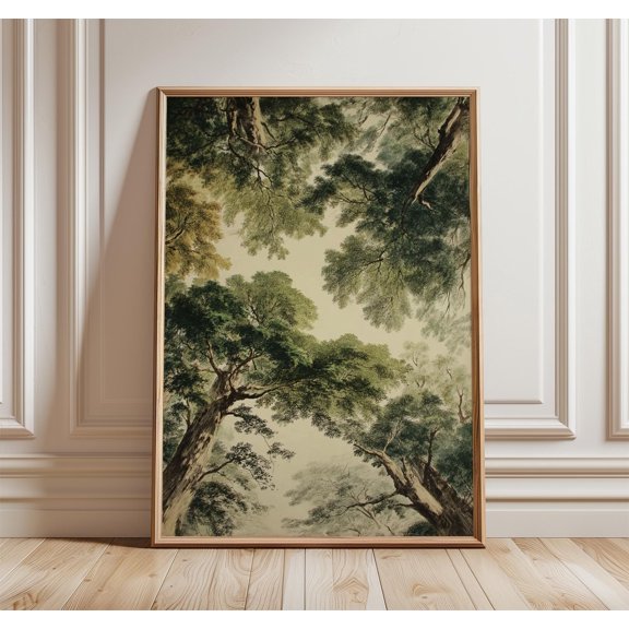 Poster Forest Canopy Poster | Green Tree Ceiling Wall Art | Vintage Woodland Nature Illustration 24X36, UNFRAMED