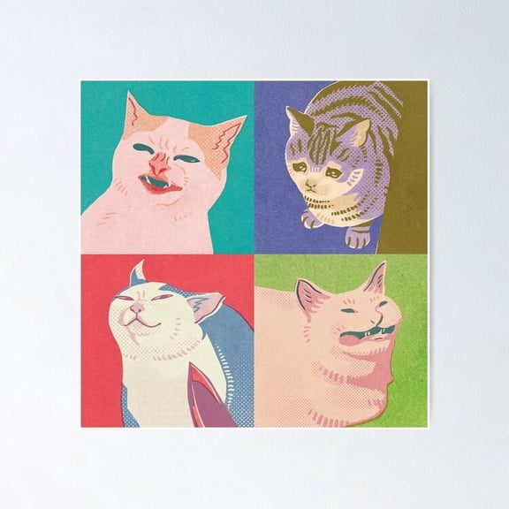 Poster Four Meme Cats Of The Apocalypse - No Framed, Vintage Wall Art, Trendy Retro Print, Positive Quote Poster, Room Decor, Wall Art, 8x12