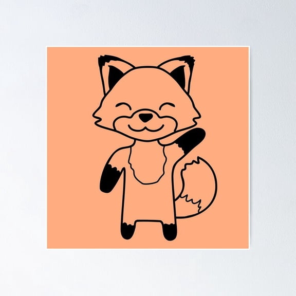Poster Fox Waving Friendly Hand Hello Greeting Sweet Cute - No Framed, Vintage Wall Art, Trendy Retro Print, Positive Quote Poster, Room Decor, Wall Art, 12x18