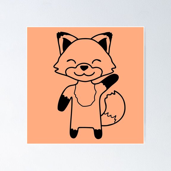 Poster Fox Waving Friendly Hand Hello Greeting Sweet Cute - No Framed, Vintage Wall Art, Trendy Retro Print, Positive Quote Poster, Room Decor, Wall Art, 8x12