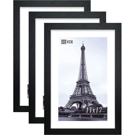 Poster Frame 11x17 Set of 3, Wood Black Picture Frame, Wall Gallery Photo Frames, 3 Pack