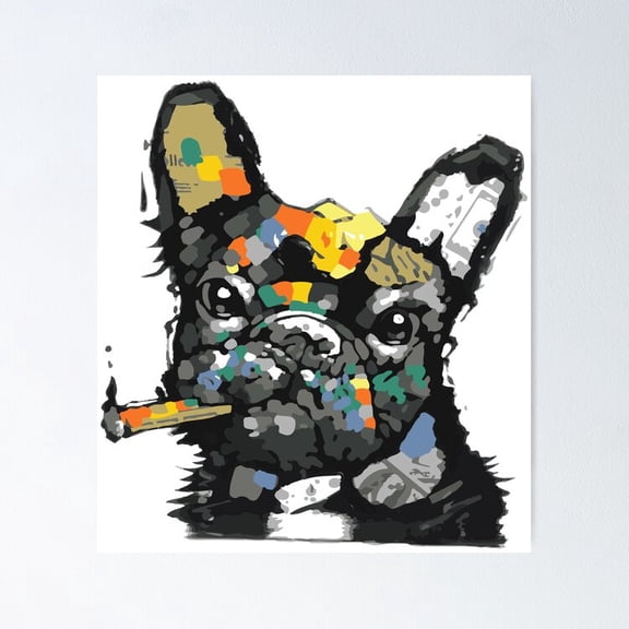 Poster French Bull Dog Smoking A Cigar - No Framed, Vintage Wall Art, Trendy Retro Print, Positive Quote Poster, Room Decor, Wall Art, 8x12