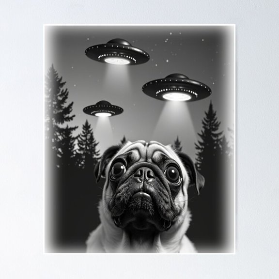 Poster French Bulldog Alien Abductions Selfie: A Fun And Hilarious Pattern Featuring Animals Taking Selfies With Aliens During An Unexpected Encounter. - No Framed, Room Decor, 8x12