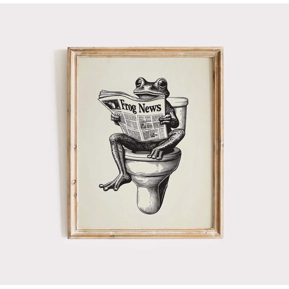 Poster Frog Frog On Toilet Print Frog Gift Frog Art Retro Frog Art Print Frog Home Decor Bathroom Wall Decor Frog